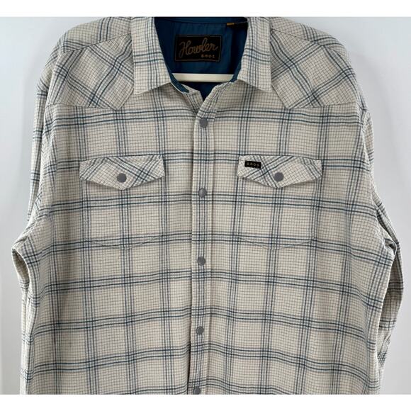 Howler Bros Flannel Western Shirt Beige Tan Gray Plaid Cotton Snap Button XL - Picture 2 of 10